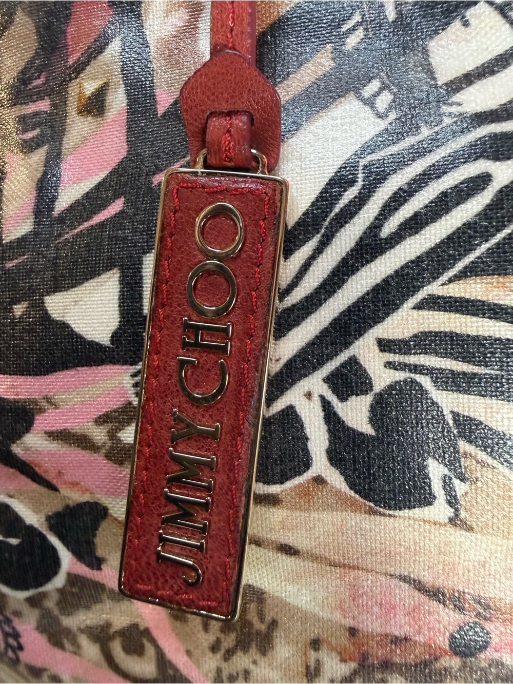 Jimmy Choo Floral Multicolor Tote with Red Handles - Picture 2 of 11